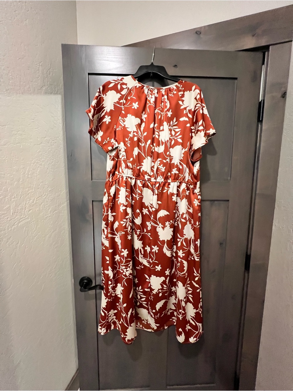 Ava & Viv Rust and Cream Botanical-Print Midi Dress